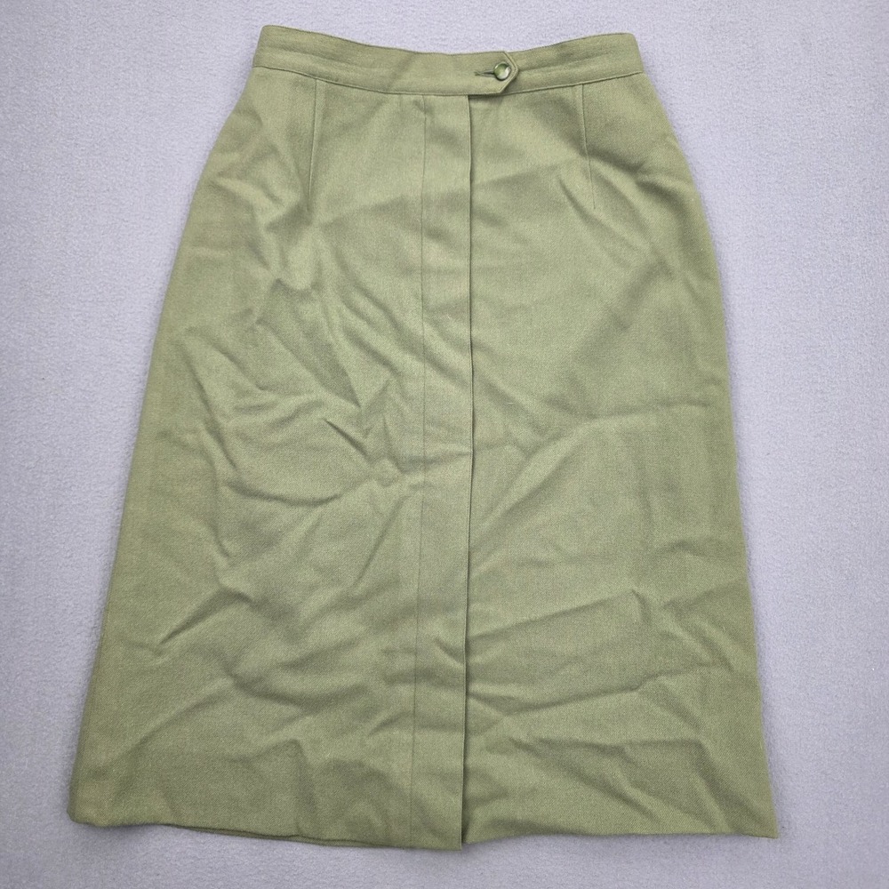 Vintage Pendleton Wool Skirt Womens 12 Sage Olive Green Midi High Waist USA 70s